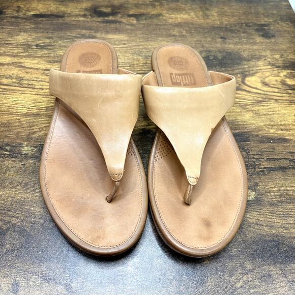 FitFlop Size 9 Flip Flop Sandals Thong Light Tan Leather 371-017 Comfort Summer - Picture 2 of 14